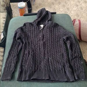 Hooded cable knit sweater